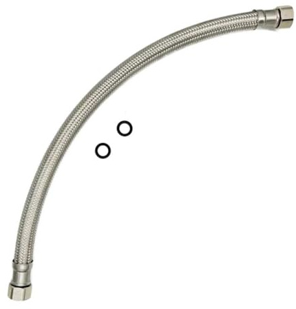 Invena 30cm Full Bore High Flow 3/4 x 3/4 Inch Flexible Silver Hose Pipe Water Connector