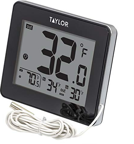 Taylor Wired Digital Indoor Outdoor Thermometer with LED Display, Wired Probe Sensor for Home, Greenhouse, Nursery, and Indoor Use, White Housing