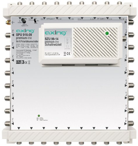Axing SPU 916-09 SAT-Multischalter 16 Teilnehmer DiSEqC erweiterbar aktiv Quad-tauglich energiesparend (9 x 16)