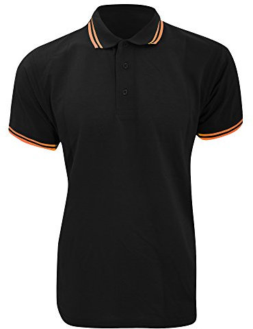 Kustom Kit Mens Tipped Piqué Short Sleeve Polo Shirt (XL) (Black/Orange)