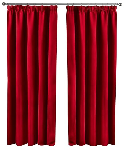 Emma Barclay Cali Curtains - Soft Plain Eyelet & Pencil Pleat Curtain Pair for Bedroom & Living Room (Red, W 46 x L 54 (2 Panels), Pencil Pleat)