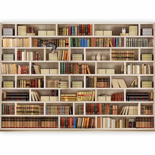 murando - Fototapete Vlies Bibliothek, 300x210 cm, Schlafzimmer, Wohnzimmer | Full HD Druck, 3D-Effekt, lichtbeständige Farben, ideal fürs Wohn- oder Schlafzimmer, schnelle Montage, lichtbeständig, edel