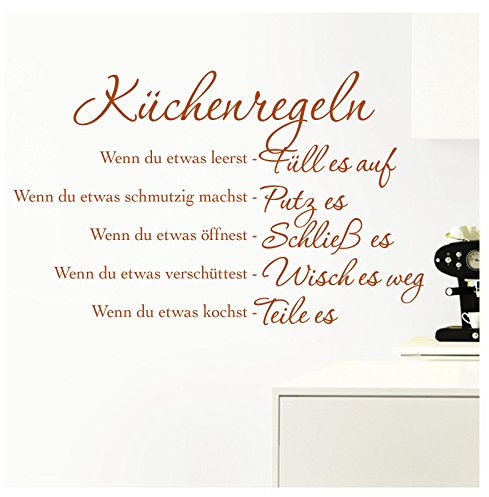 Grandora Wandtattoo Küchenregeln I haselnussbraun (BxH) 58 x 36 cm I Küche Spruch Zitat Aufkleber selbstklebend ablösbar Wandaufkleber Wandsticker Sticker W957