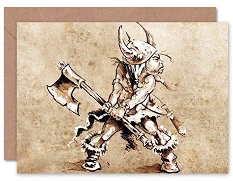 Wee Blue Coo FANTASY DWARF AXE BLANK GREETINGS BIRTHDAY CARD ART