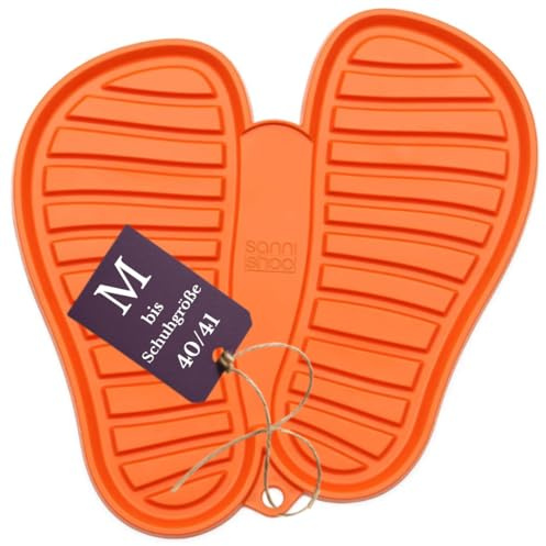 Sanni Shoo shoo.pad, a flexible, unbreakable, practical and colourful shoe storage mat for wet or muddy shoes, M (up to size 6), Orange