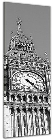Bilderdepot24 Bild auf Leinwand | Big Ben - Schwarz weiß in 50x160 cm als Panorama Wandbild XXL | Wand-deko Dekoration Wohnung modern Bilder | 202846