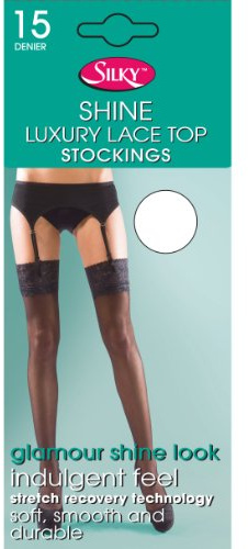 Silky Womens/Ladies Shine Lace Stockings (1 Pair) (Medium (5ft-5ft8â€)) (White)