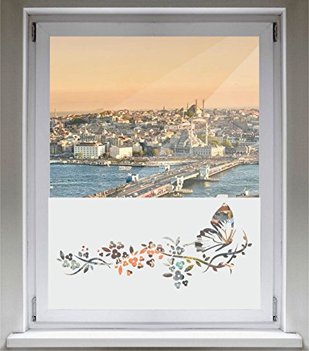 INDIGOS UG Sichtschutzfolie Glasdekorfolie Fensterfolie mit Motiv satiniert Blickdicht - d181 süßer Schmetterling Blüten Ranke Pflanze Tribal - 1000 mm Länge - 500 mm Höhe Viereck - selbstklebend