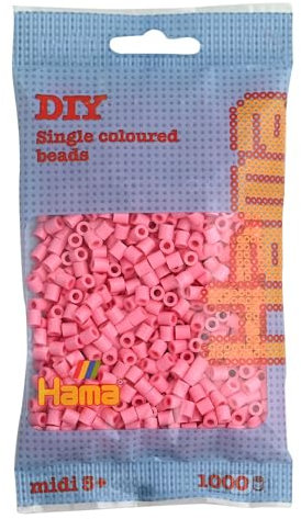 Hama Perlen 207-06 Bügelperlen Beutel mit ca. 1.000 Midi Bastelperlen mit Durchmesser 5 mm in Rosa, kreativer Bastelspaß für Groß und Klein