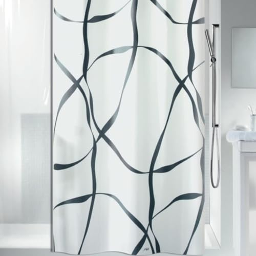 Spirella Anti-Schimmel Duschvorhang - Anti-Bakteriell, waschbar, wasserdicht, Polyester, „Ribbon“ 240x180cm Weiß