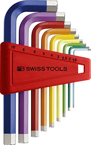 PB Swiss Tools Innensechskant Satz PB 210.H-10 RB CN | 100% Swiss Made | 9-teiliges RainBow Winkelschraubendreher Set 1,5-10 mm für Schraubarbeiten in Industrie und Handwerk