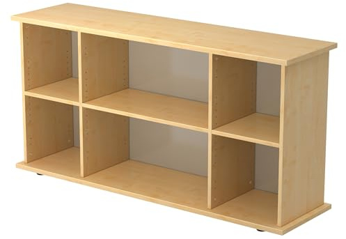 bümö Regal-Sideboard Ahorn, Büro Standregal & Kommode für 2 Ordnerreihen - Bücherregal klein 166 cm breit, Aktenregal für Ordner & Bücher, kleines Büroregal, Holzregal, Ordnerregal