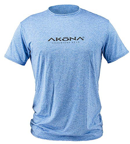 AKONA Men's Short Sleeve Rash Guard, Sun Shirt SPF50+, and Watersports Top. Snorkeling, Surfing, Paddling, Kayaking, Diving (Blue, Large)