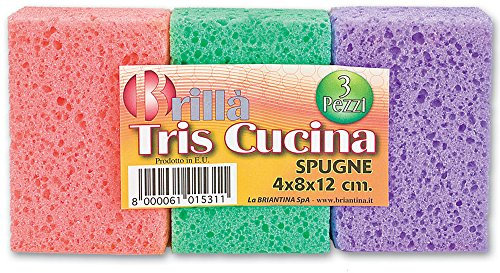 Briancasa Tris Cucina 4x8x12 3 Pezzi Spugna, Multicolore