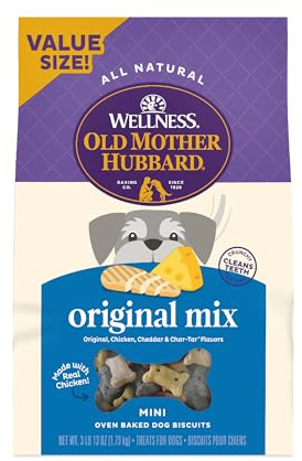Old Mother Hubbard by Wellness Classic Original Mix Natural Dog Treats, Crunchy Oven-Baked Biscuits, Ideal for Training, Mini Size, 3.8 pound bag