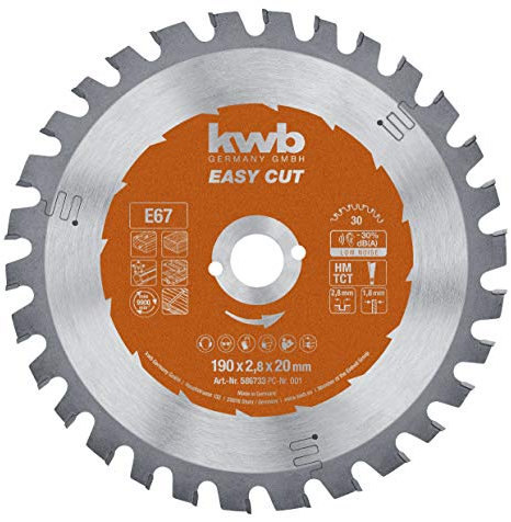 kwb Kreissägeblatt 190 x 20 mm, Made in Germany, Nagelfest, für Holz mit Metallresten, Universal Sägeblatt für z.B. Metalle, Holz und Kunstoffe