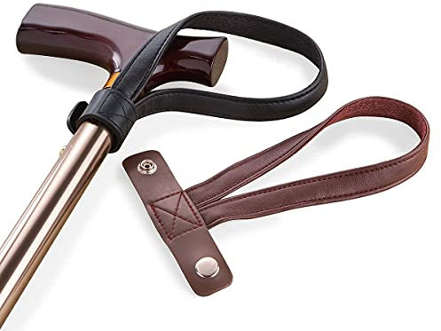 Leder-Stockschlaufe, Lederschlaufe als Zubehör für einen Gehstock, Schwarz