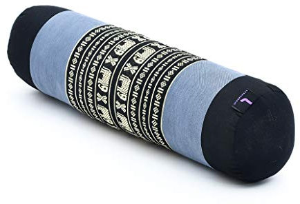 Leewadee Pilates Rolle Nackenstütze kleines Yoga Bolster Yogakissen ökologisches Naturprodukt, Kapok, 50 x 15 x 15 cm, Blau