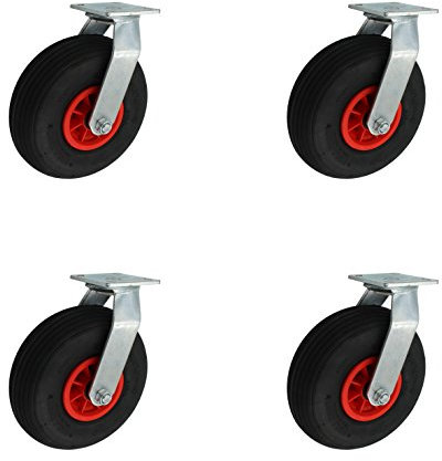 4 Stück 260 mm Luftbereifte Transportrollen als Lenkrolle Rollengelagert Tragfähigkeit 200 kg
