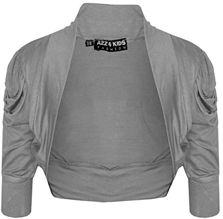 New Kids Girls Ruched Sleeve Stylish Shrug Bolero Cropped Cardigan 2 3 4 5 6 7 8 9 10 11 12 13 Years Grey