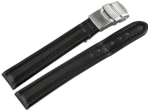 Leder Uhrenarmband Uhrenband Uhrband Ersatzband Armband schwarz Nahtfarbe schwarz 816210100016 Stegbreite 16 mm