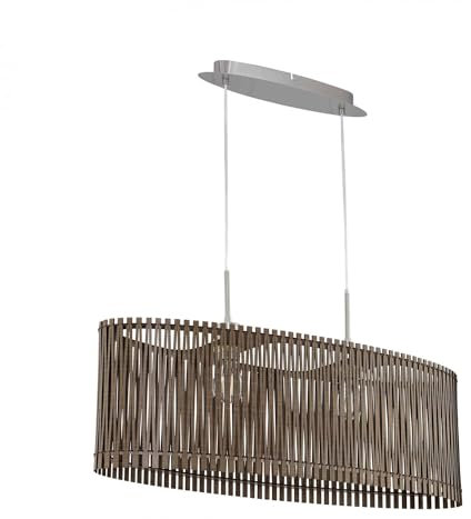EGLO Pendelleuchte Sendero, Hängelampe Boho, Hängeleuchte aus Stahl in Nickel-Matt, Holz in Dunkelbraun, Esstischlampe Natur, Wohnzimmerlampe hängend mit E27 Fassung, 77,5 cm
