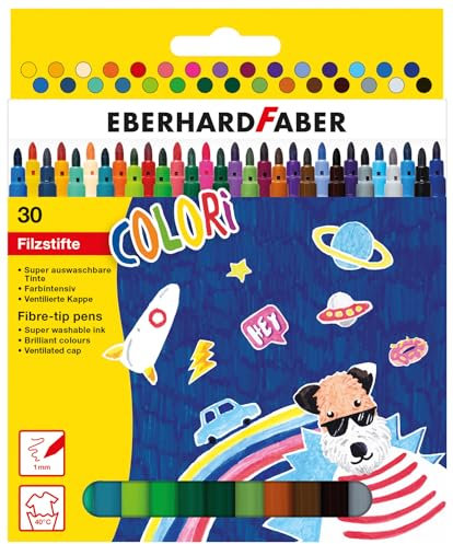 Eberhard Faber 551130 - Filzstifte Set Colori, 30 Malstifte mit dünner Spitze, Filzstifte auswaschbar