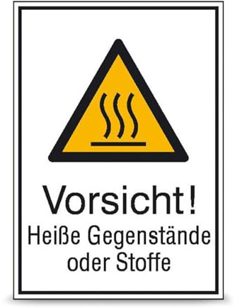 Betriebsausstattung24 Warn-Kombischild Vorsicht! Heiße Gegenstände oder Stoffe - Aluminium, geprägt - 13,1 x 18,5 cm - Symbol und Text Schild W017
