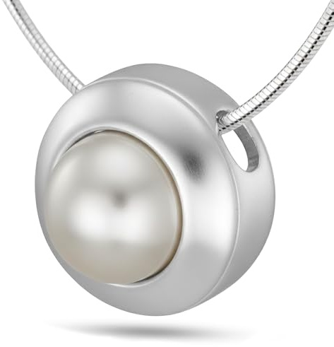Vinani Damen Halskette & Anhänger aus 925 Sterling Silber – Schlangenkette mit Perlen-Anhänger im Knopf-Design, glänzend, Silberschmuck für Frauen, Halsschmuck, Silberkette, APS-S