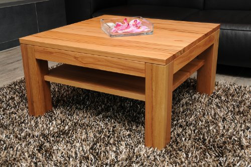 Holz-Projekt-Summer Couchtisch Kernbuche 80x80 cm Zarge bündig mit Ablage/Echtholz/Massivholz/Höhe 42 cm