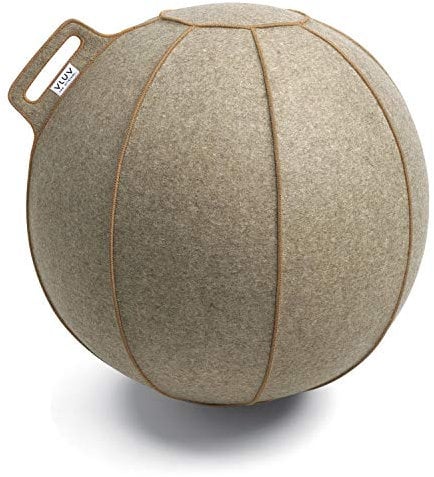 VLUV BOL VELT Filz-Sitzball, ergonomisches Sitzmöbel für Büro und Zuhause, Farbe: Greige-Melange/Braun, Ø 60cm - 65cm, 100% Merino Wollfilz, robust und formstabil, mit Tragegriff