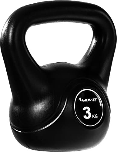MOVIT Kettlebell BASIC BLACK, Kugelhantel mit Bodenschonender Kunststoffhülle, 1 bis 20 kg, Schadstoffgeprüft, 3 kg