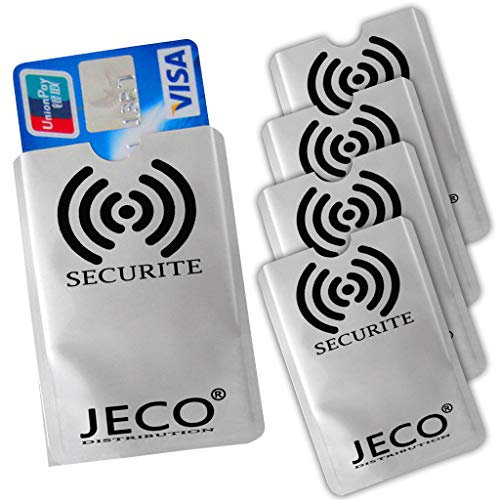 JeCo - Lot de 5 Protections Carte Anti-RFID/PAIEMENT sans Contact étui Carte Bleue, Carte bancaire visa Master Card.