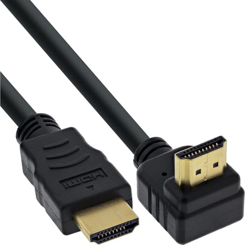 InLine 17015V HDMI Kabel, gewinkelt, HDMI-High Speed mit Ethernet, Stecker / Stecker, verg. Kontakte, schwarz, 15m | Gewinkelter Stecker, Ethernet und ARC, vergoldete Kontakte, 3D und bis 4K