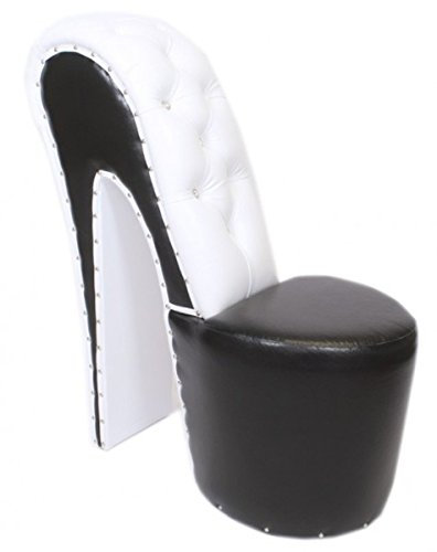 Casa Padrino High Heel Sessel mit Dekosteinen Schwarz/Weiss Luxus Design - Designer Sessel - Club Möbel - Schuh Stuhl Sessel