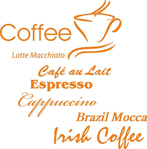 Indigos UG - Wandtattoo Kaffee orange - 80x79 cm - Kaffeetraum Schriftzug mit Tassenmotiv und Coffee Design - Wandaufkleber für Küche & Wohnbereich