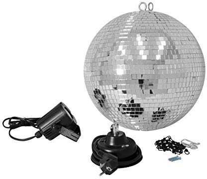 EUROLITE Spiegelkugelset 30cm mit LED-Spot | Set bestehend aus Motor, Spiegelkugel, Kette und weißem Spot
