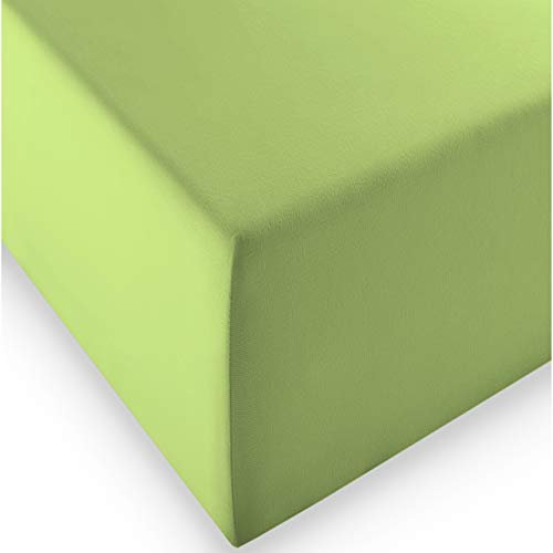 fleuresse 1119 XXL Jersey Stretch Spannbetttuch (96% Baumwolle, 4% Elasthan), mit Rumdumgummizug, Ökotex 100, für Matratzen bis 40 cm Höhe, 180 x 200-200 x 220 cm, apfelgrün