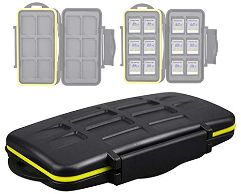 JJC MC-SD12 Water-Resistant Holder Storage Memory Card Case for 12 SD Cards (Black)