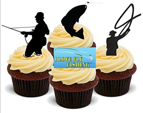 FLY FISHING FISHERMAN MIX - Fun Novelty PREMIUM STAND UP Edible Wafer Paper Cake Toppers Decoration