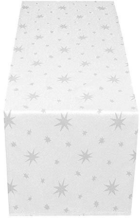 DecoHomeTextil Heimtextilmanufaktur Lurex Tischläufer Sterne Glitzer Weihnachten Christmas Silber Rechteckig 40 x 140 cm