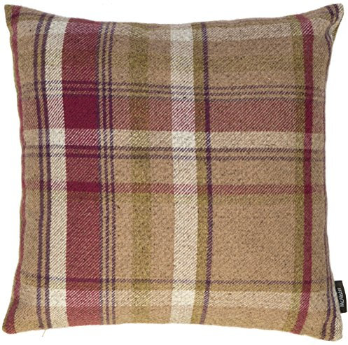 McAlister Textiles Heritage | Sofakissen mit Füllung in Maulbeere Violett | 43 x 43 cm | gewobenes Tartan-Muster kariert | Deko gefülltes Kissen Sofa, Bett, Couch pflegeleichtes Wolle-Gefühl