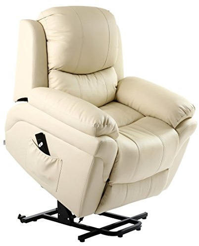 More4Homes MADISON ELECTRIC RISE RECLINER BONDED LEATHER ARMCHAIR SOFA HOME LOUNGE CHAIR (Cream)