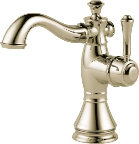 Delta Faucet 597LF-PNMPU Cassidy Single Hole-Single Handle-4-Inch Plate/Metal Pop-up, Polished Nickel