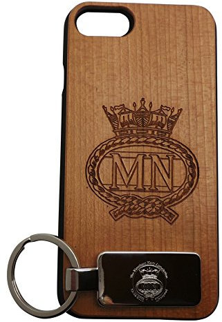 Merchant Navy iPhone 7 Wooden Phone Case Cover Wood Bumper and Silver Plated Keyring Gift Set Military Crest Luxury Gift in Case Crested Emblem Badge Logo