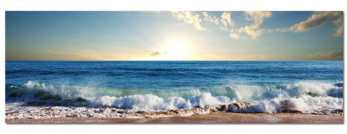 Paul Sinus Art Panoramabild XXL auf Leinwand und Keilrahmen 180x70cm Meer Strand Wellen Sonnenuntergang Wolken