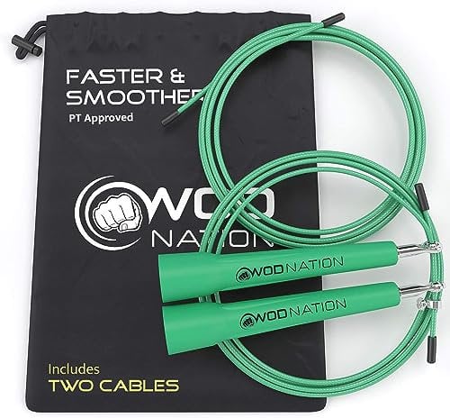 WOD Nation Cuerda para saltar de velocidad-Cuerdas para saltar increíblemente rápidas -Entrenamiento de resistencia para Crossfit, Boxeo, MMA, Artes marciales o simplemente mantenerse en forma - Verde