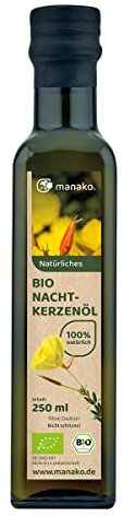 manako BIO Nachtkerzenöl, nativ gepresst und 100% rein, 250 ml Glasflasche