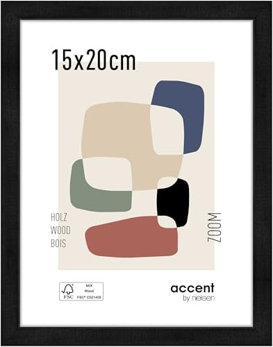accent by nielsen Holz Bilderrahmen Zoom, 15 x 20 cm, Schwarz | Holz Fotorahmen im Hoch- & Querformat zum Auftstellen und Aufhängen Schwarz matt Echtglas