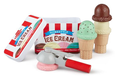 Melissa & Doug Scoop & Stack Ice Cream Cone, Ice cream toy for girls and boys, Pretend play food montessori toy 3 year old, Wooden food for role play kids toy food, Gift for 3 year old boy or girl